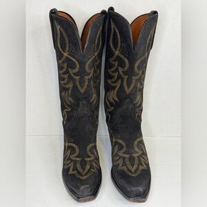 Lucchese Black Distressed Leather Pointed Toe Cowboy Boots Sz 71/2.